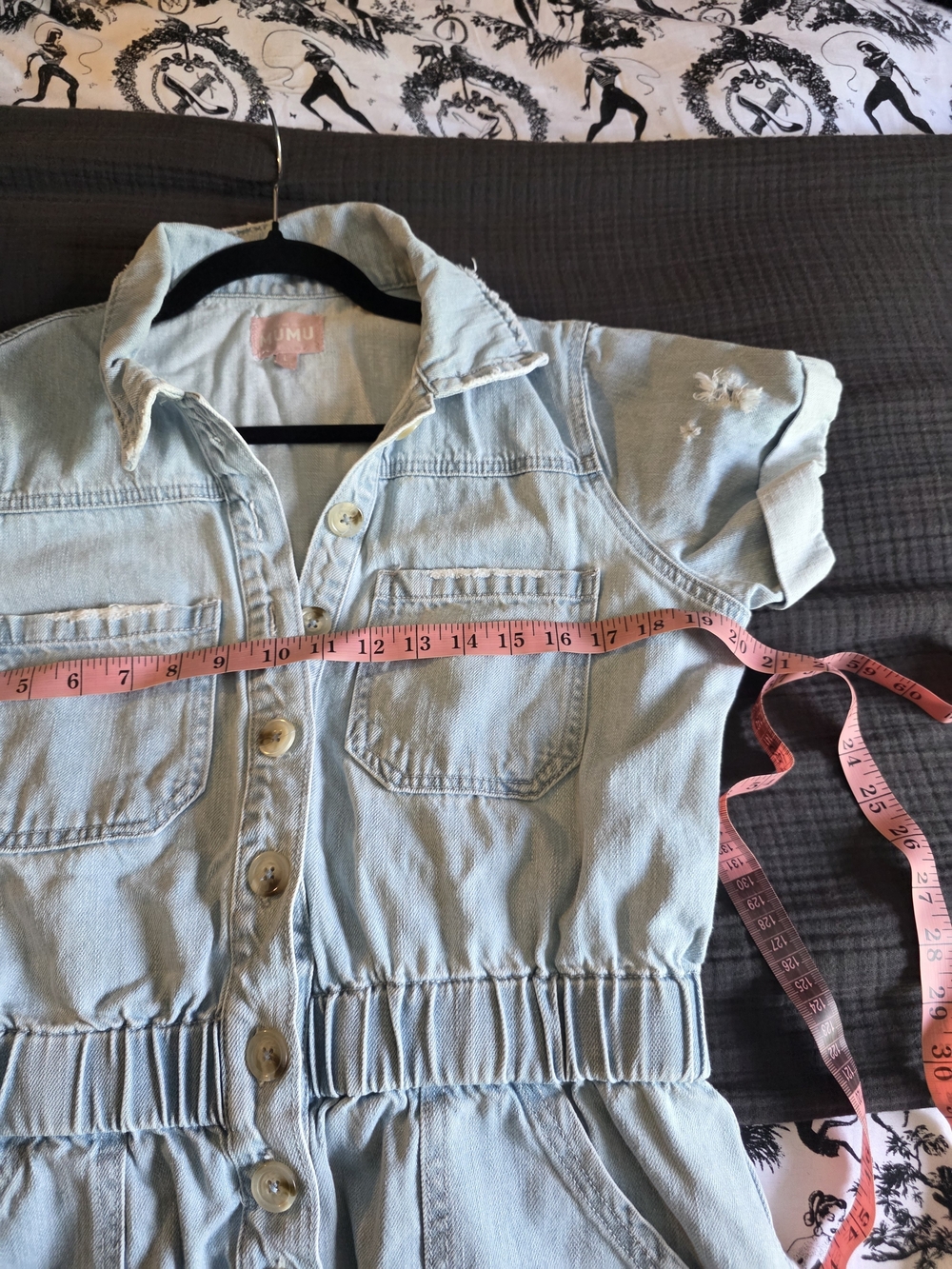 Show Me Your Mumu Light Wash Denim Utility Romper Medium Playsuit Festival - Picture 11 of 12